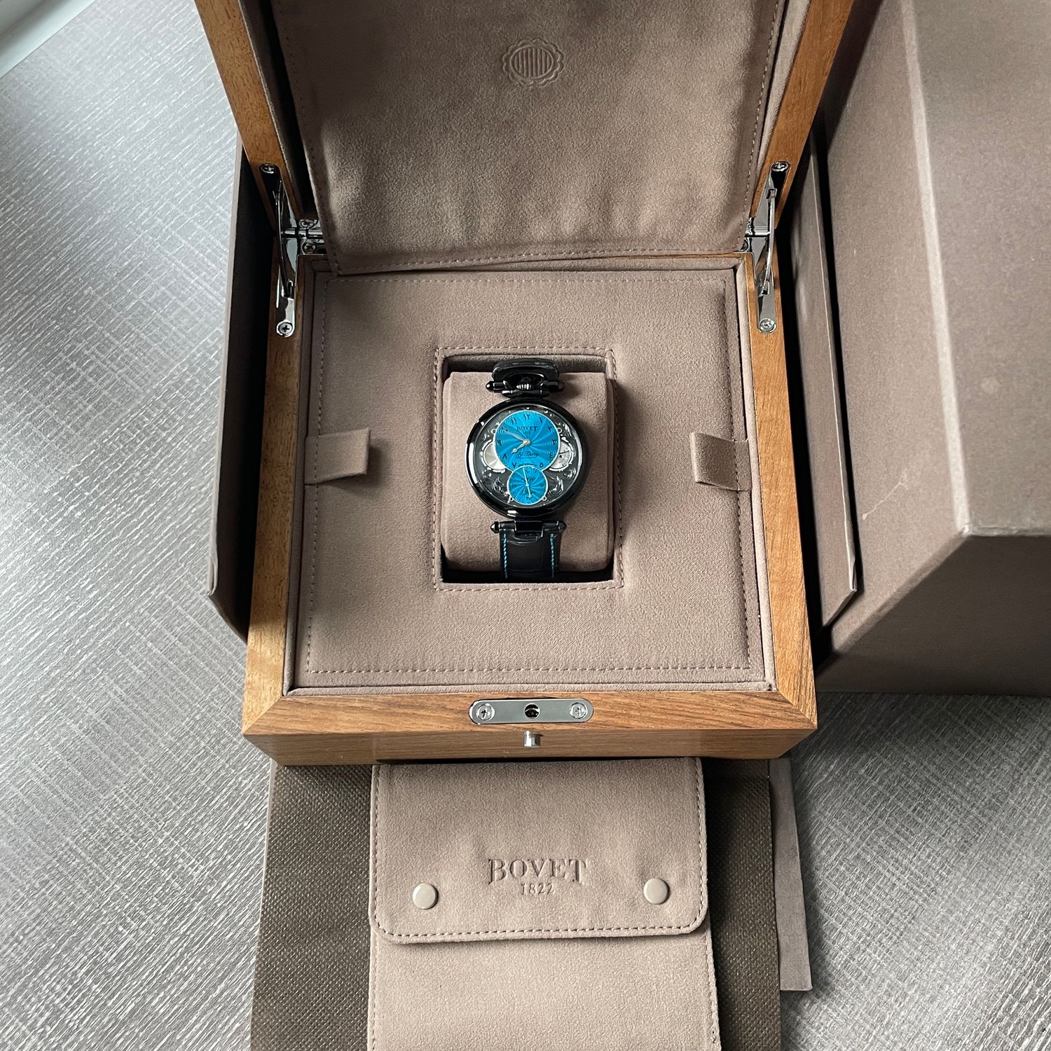 Bovet 19Thirty Fleurier UNWORN Dubai Limited Edition 1 of 60 Turquoise Great Guilloche DLC Black