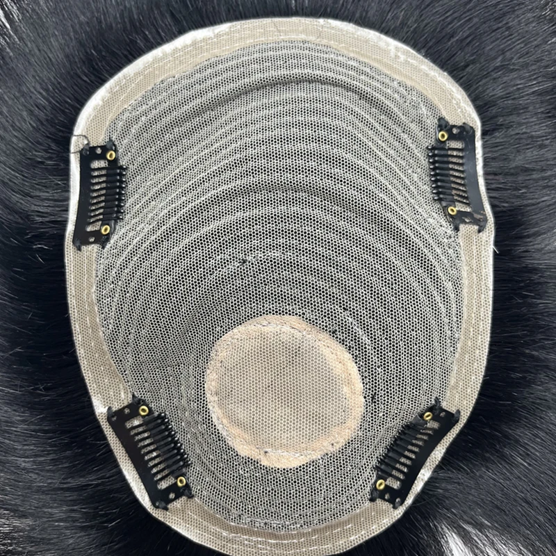 Men's Wig Thick Human Hair Toupee with PU Around Hair Replacement System Prosthetic Hair Wig Male Pieces For Men Baldness