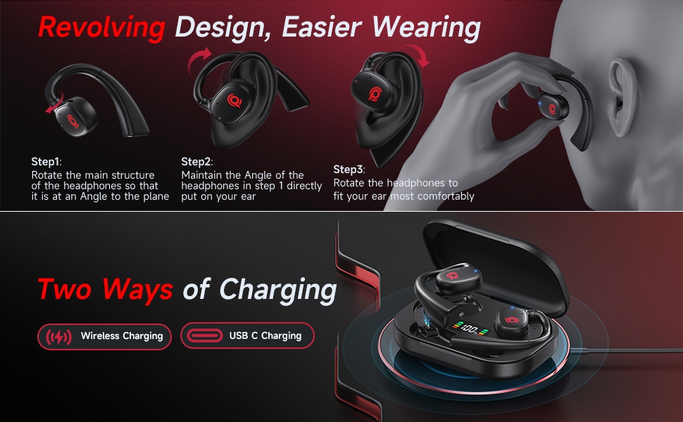 Flexible Wearing,Over-ear Earhooks,Wireless Charging