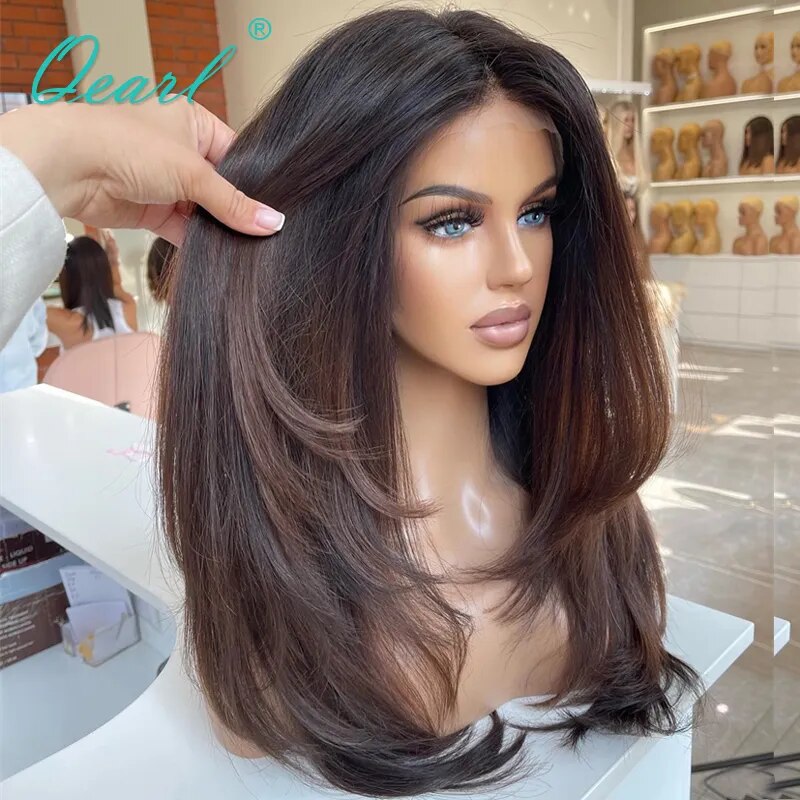 Natural Straight 360 Lace Frontal Wigs for Women Pre Plucked Dark Brown Lowlights 100% Real Human Hair Full Lace Wig SAle Qearl