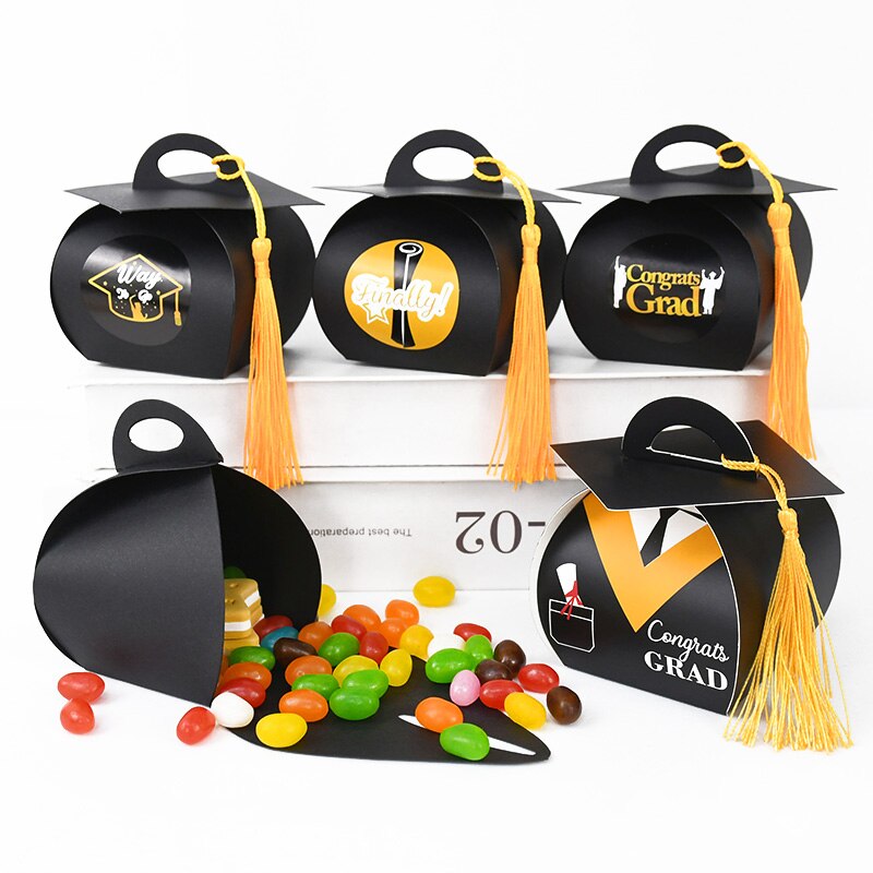 6/12pcs NEW High Quality European Bachelor Hat Cap Bag Candy Box Graduation Celebration Party Candy Favor Gift Boxes
