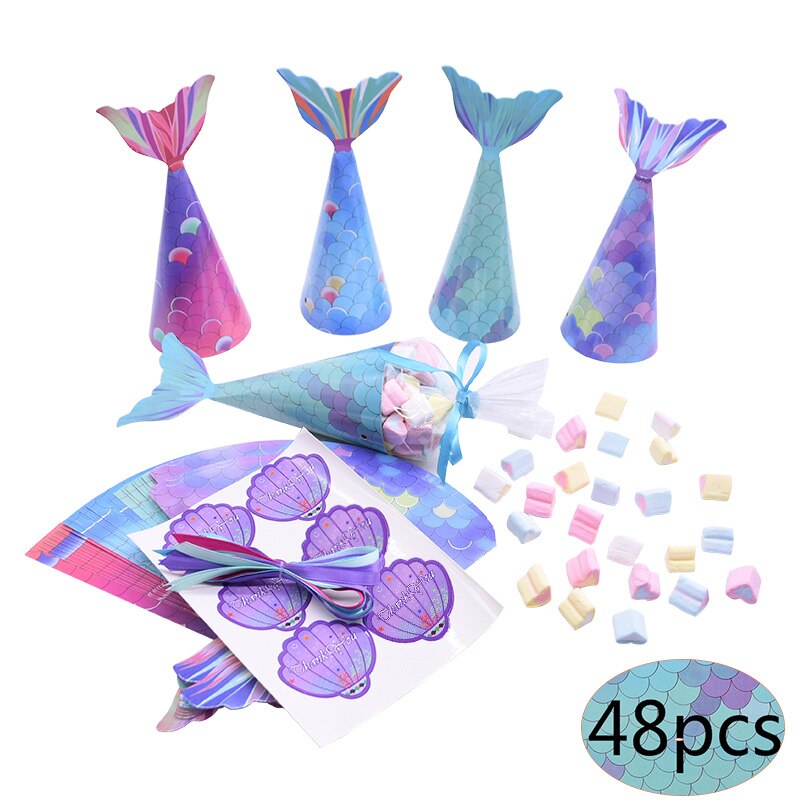 10-48pcs Mermaid Paper Candy Gift Box Invitation Card Gifts Bags For Girls Birthday Treat Mermaid Birthday Party Gift Boxes
