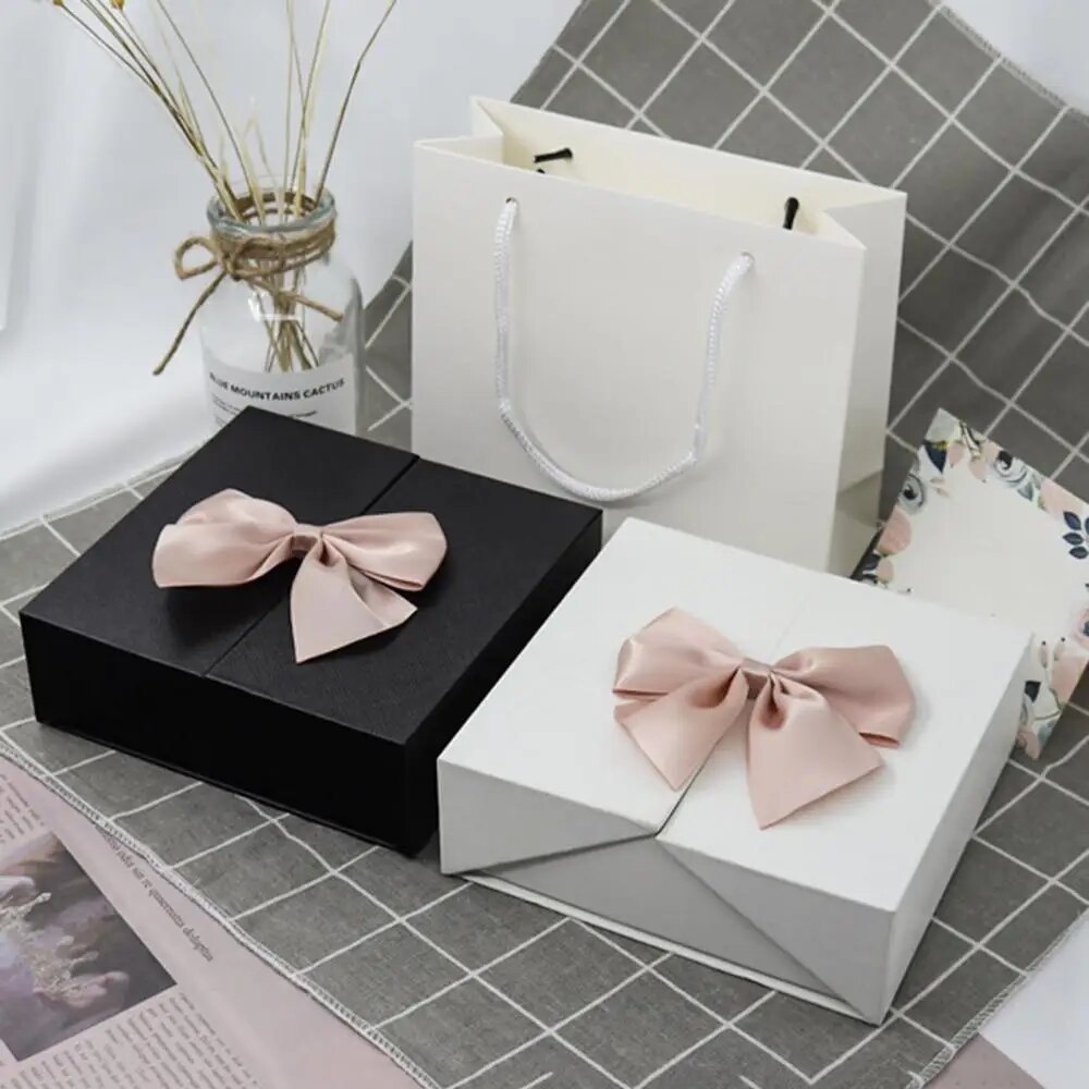 Delicate Eternal Life Rose Box Magnetic Square Double Door Bowknot Design Valentine's Day Packaging Display Case Organizer