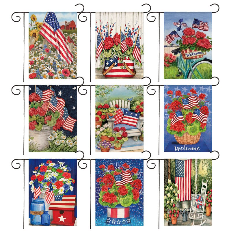 Independence Day Series Garden Flag Flowers American Flag Garden Decoration Flag 30*45CM（11.81IN*17.71IN）