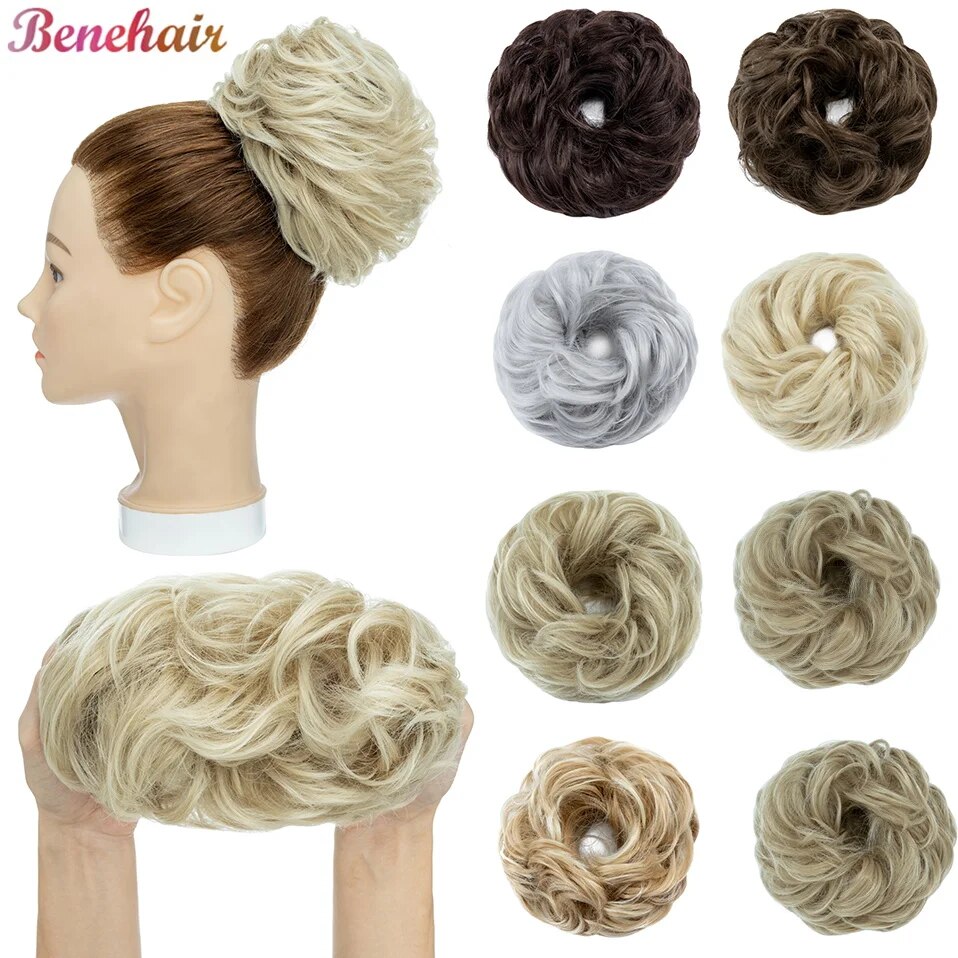 Synthetic Hair Bun Extensions Messy Curly Elastic Hair Scrunchies Hairpieces 55g Chignon Donut Updo Hair Pieces for Women