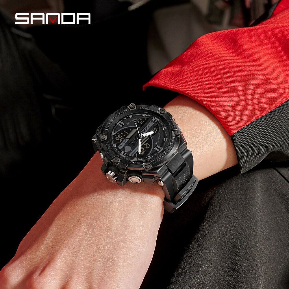 SANDA Men's Watches 50M Waterproof Wristwatch LED Digital Quartz Clock Sports Military Watch for Men Relogios Masculino 3185
