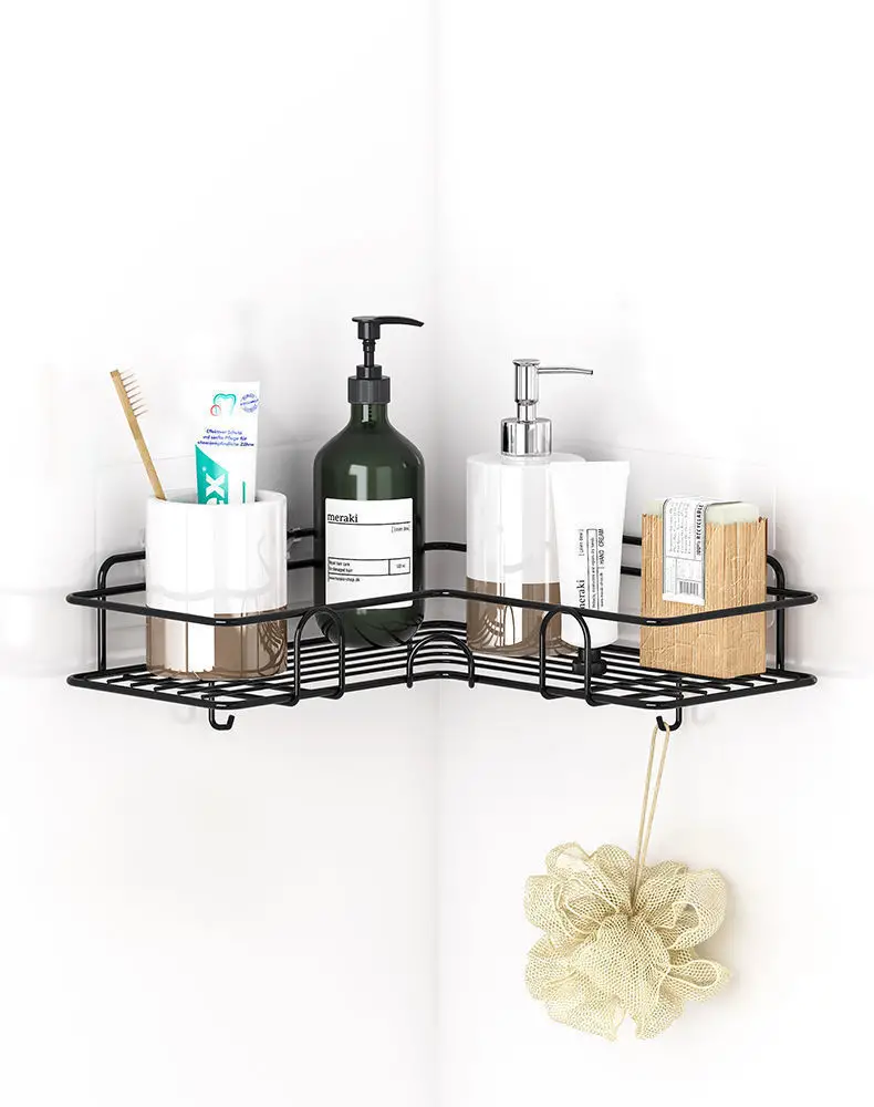 2pcs punch free shower corner caddy toilet corner shelf toiletry rack washroom triangle storage rack wall mounted storage rack for bathroom details 5