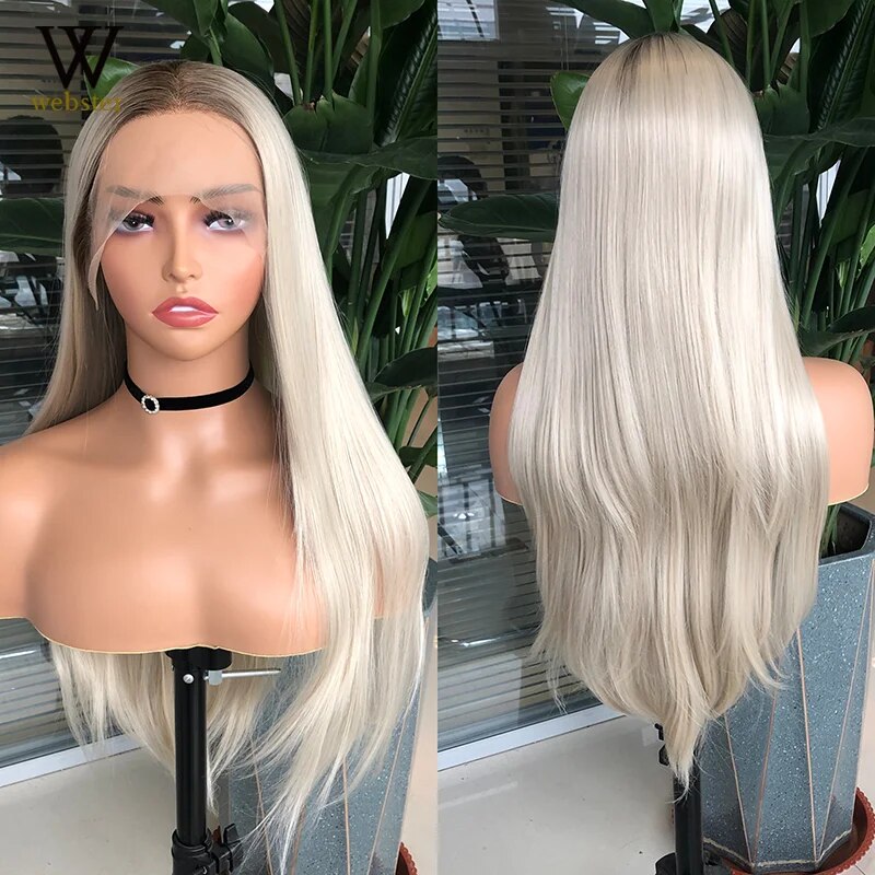 Websterwigs Synthetic Wigs Long Straight golden Color Silky Lace Front For Women With Natural Hairline Cosplay Daily Wear Wig