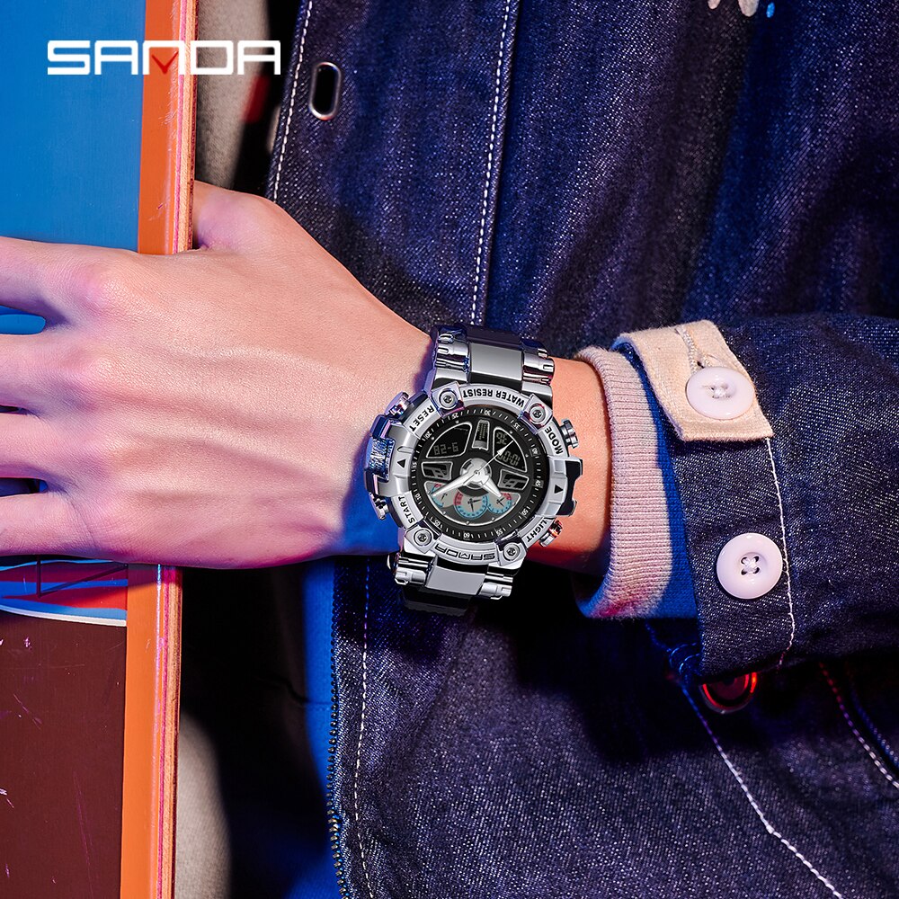 SANDA 2023 Sports Military Men's Watches Luxury Digital Watch 50M Waterproof Quartz Wristwatch for Male Relogios Masculino 3156
