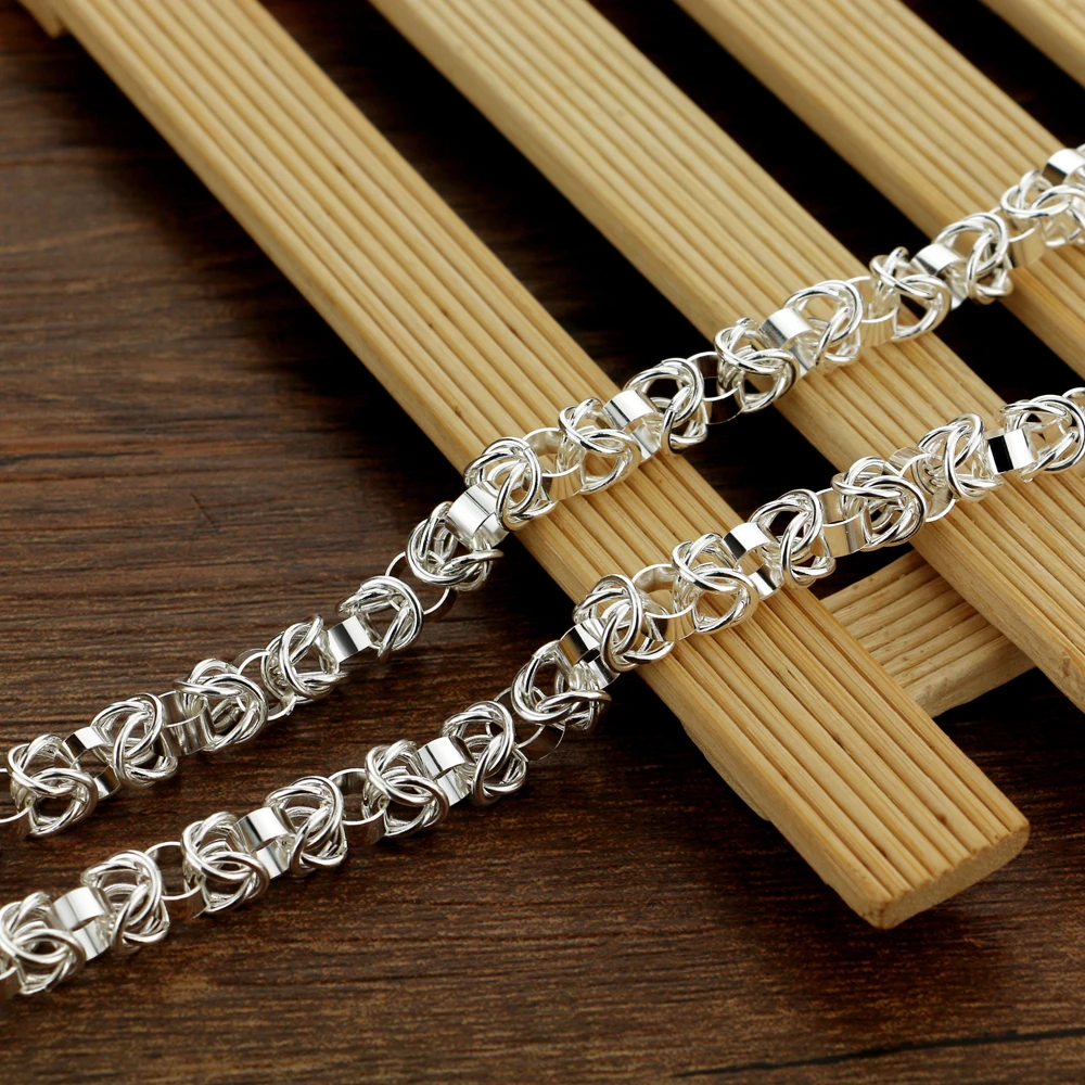 Really 100% 925 Sterling Silver Box Chain Necklace Fashion Men 7mm 52cm Choker Hip-hop Punk Skeleton Chain Jewelry