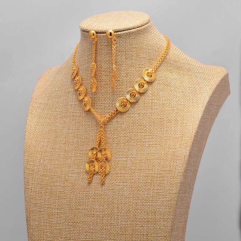 Ethiopian Dubai Fashion African Dubai Gold Color Jewelry Women African Set Nigerian Bridal Jewelry Sets
