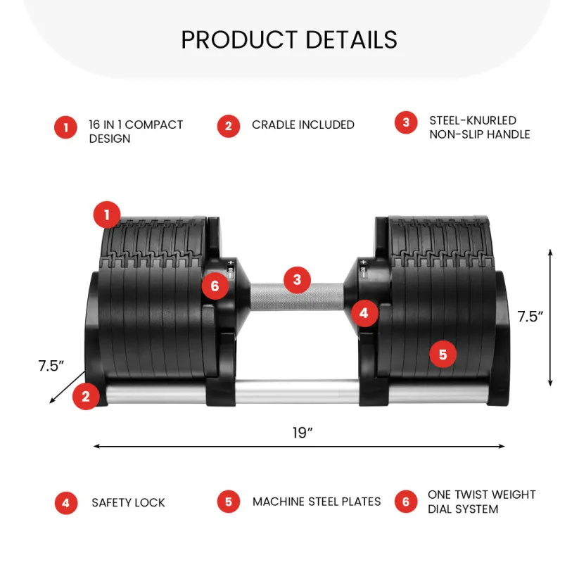 NUO Adjustable Dumbbell Set 5-80 lbs