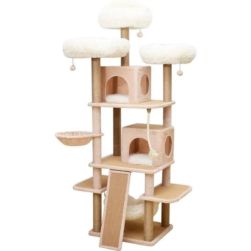 A Dynamic Complex Cat Tower with Cat Hammock, Scratching Post, and Playful  cat furniture