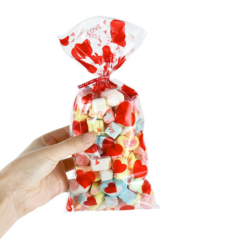 60pcs Valentine's Day Mix Love Red Heart Pattern Candy Bag Love Pattern Baking Packaging Gift Wedding Decor Diy Plastic Pouch