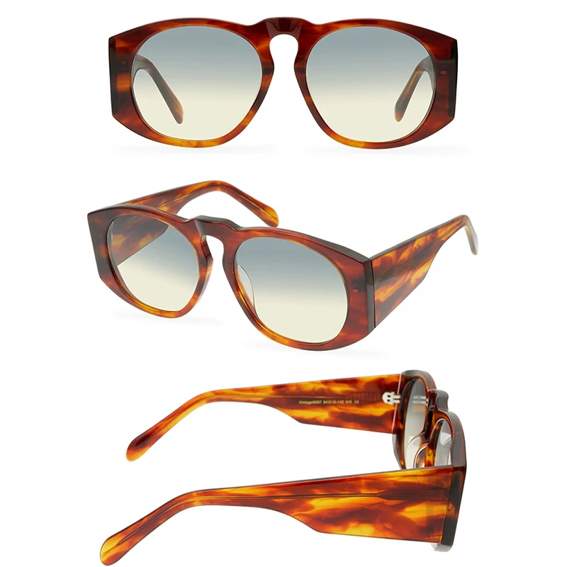 Belight Optical Colorful Matte Acetate Handmade Quality Big Size Women Men UV400 Protection with Case Oculos Sunglasses 9587