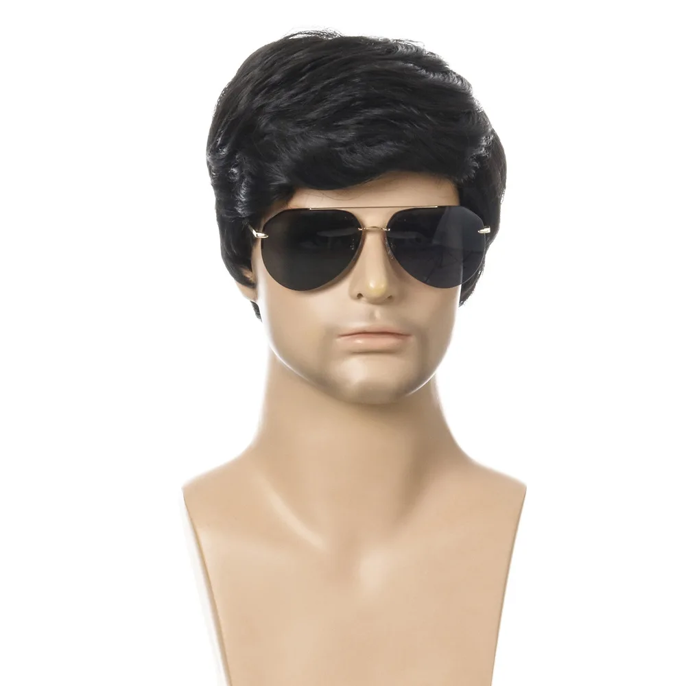 Short Men Black Wig Straight Synthetic Wig for Male Hair Fleeciness Realistic Natural Black Toupee Wigs
