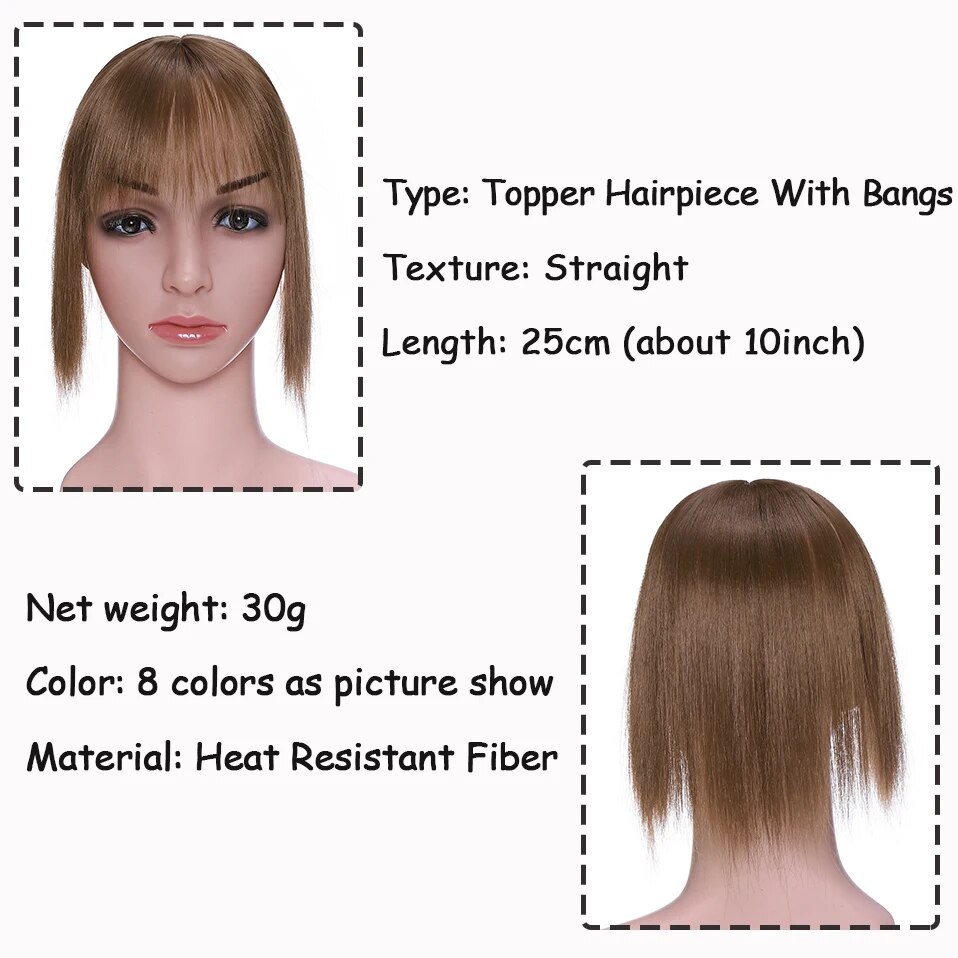 Benehair Synthetic 2 Clips In Topper Straight Hairpiece Black Brown Blonde Women Fake Hair  Clip In Hair Extensions With Bangs