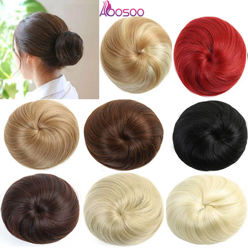 AOOSOO  9 Colors Girls Brown Blonde Bun Hair Chignon Synthetic Donut Roller Hairpieces High Temperature Fiber for Women headwear
