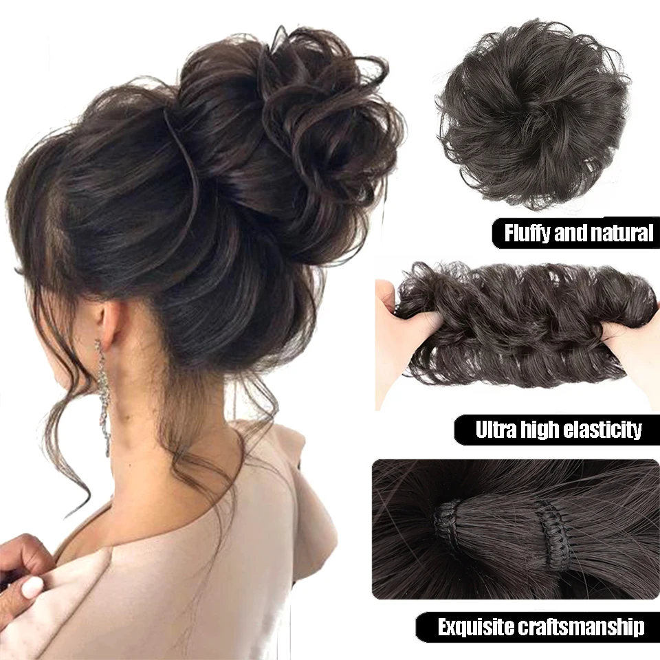 Synthetic Hair Bun Extensions Messy Curly Elastic Hair Scrunchies Hairpieces Synthetic Chignon Donut Updo Hair Pieces for Women