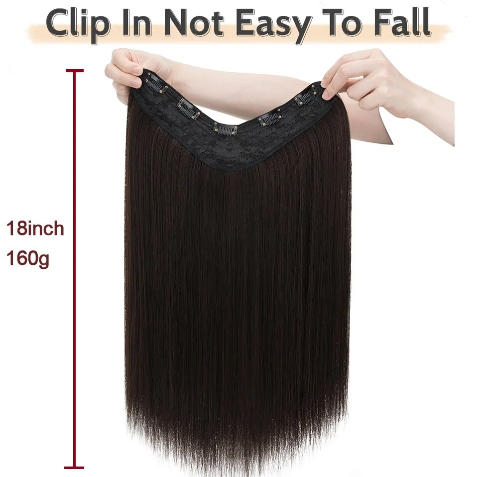 Benehair 18 Inch 160g V-Shaped Clip in Hair Extensions Synthetic Straight One piece Clip in Hair Extensions Full Head