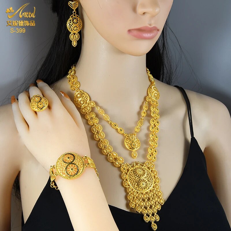 ANIID Indian 24K Gold Plated Necklace Set Nigerian Party Bridal Wedding Ethiopian Luxury Dubai Jewelry Wholesale 2022 New Gifts