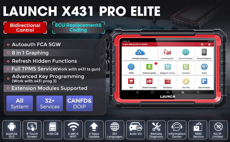 LAUNCH X431 PRO Elite Bidirectional Scan Tool(Same as X431 PROS V +), 32+ Reset for Most Cars, Read