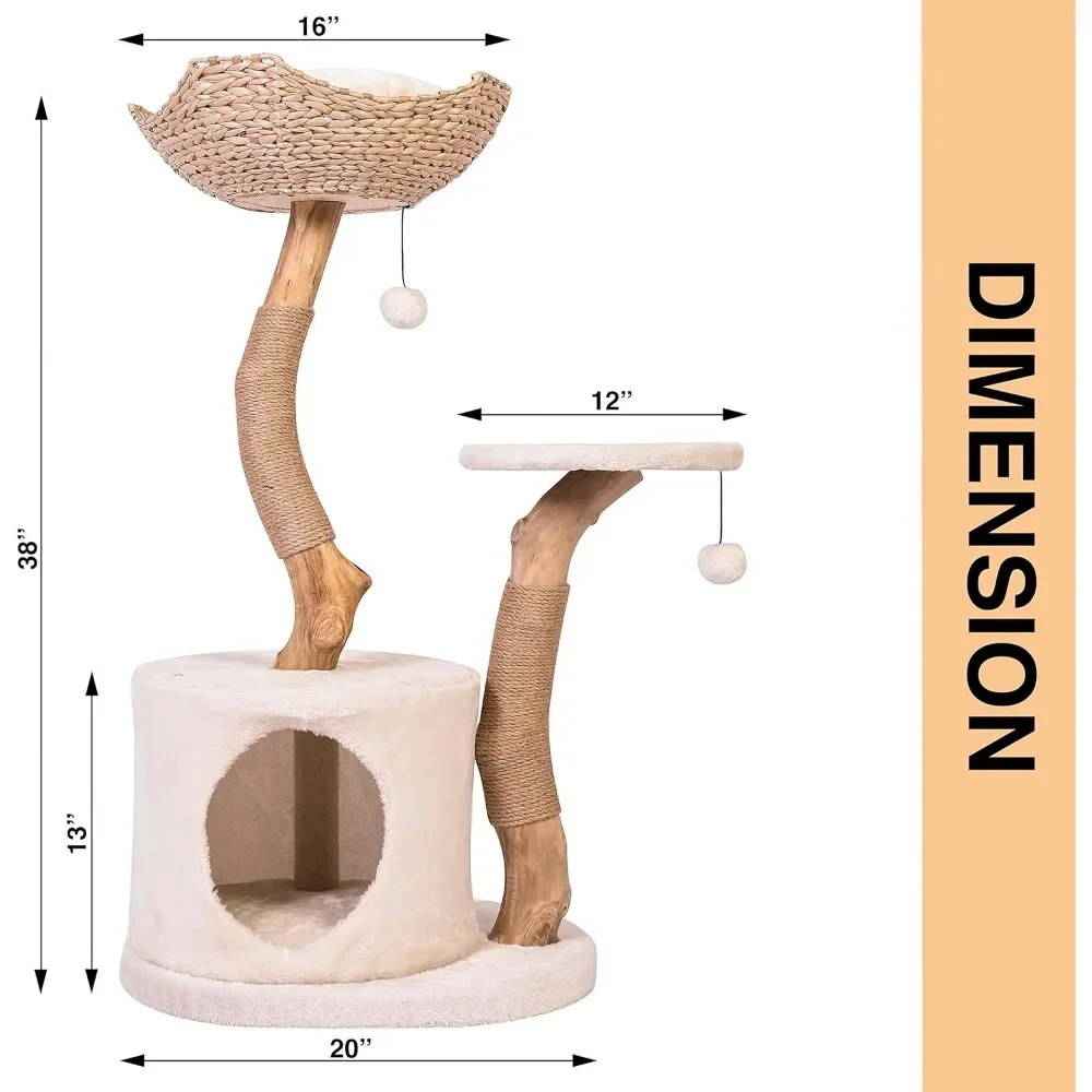 Modern Cat Tree for Indoor Small Cats - Real Wood Cat Tower With Scratch Post Hiding Enclosure -  Pet Products