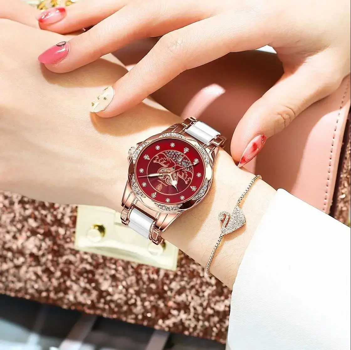 POEDAGAR Women Watch Luxury Quartz Diamond Rose Gold Ceramics Steel Watches Waterproof Luminous Ladies Wristwatches