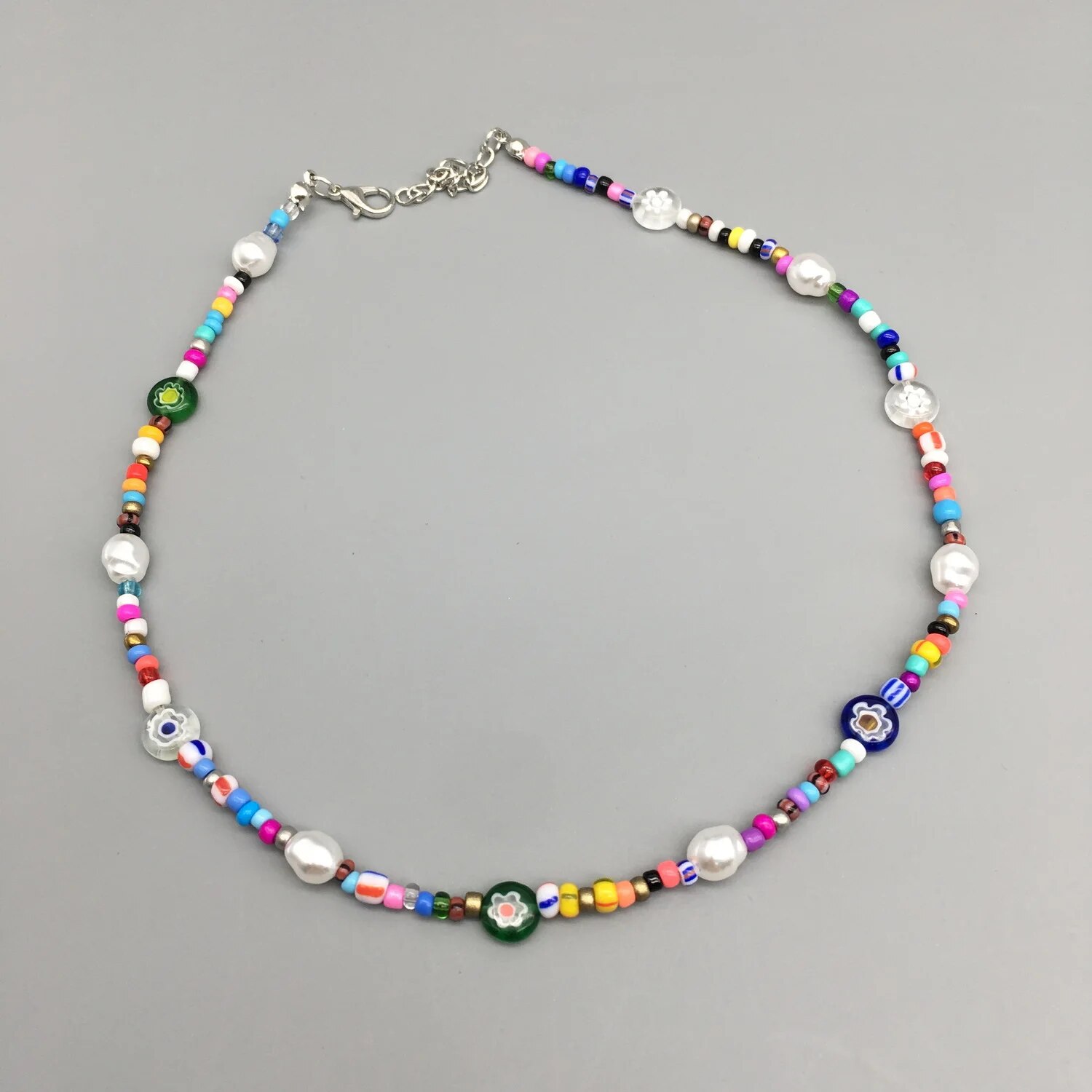 Multi-color Flower Glaze beads Women Necklace 2021 Fashion Rainbow Glass beads Female Choker Jewelry For Party Birthday Gifts