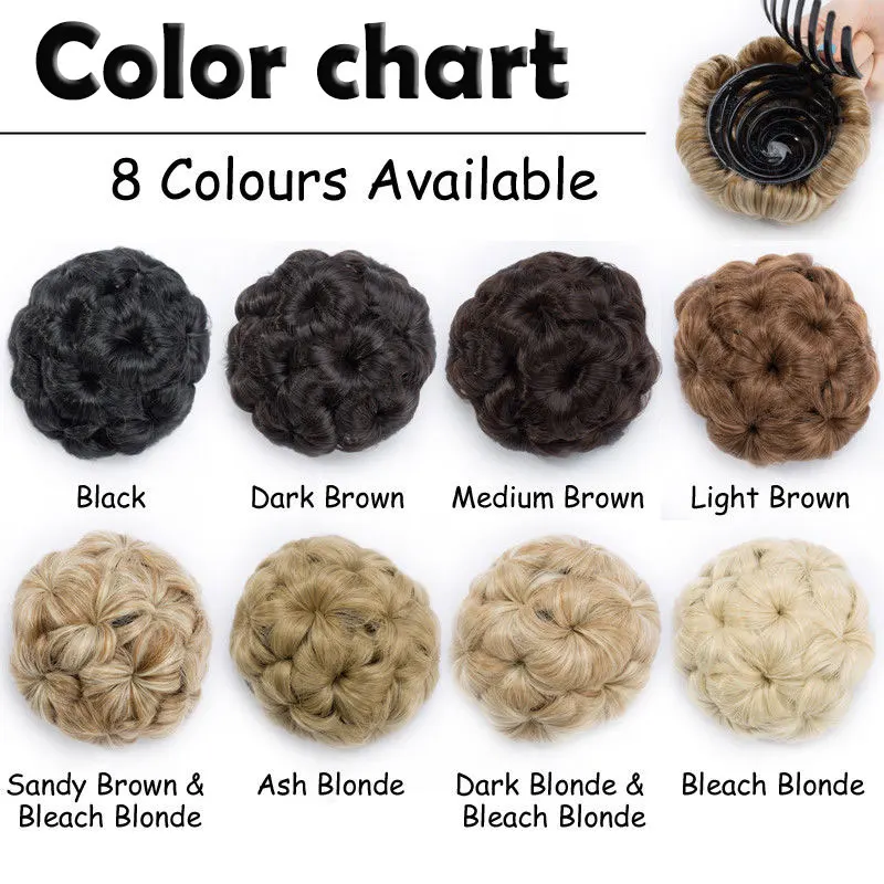 S-noilite Synthetic Claw Clip In Chignon Fake Hair Chignon Bun Hairpiece Black Brown Blonde Women Curly Chignon Bun Hair