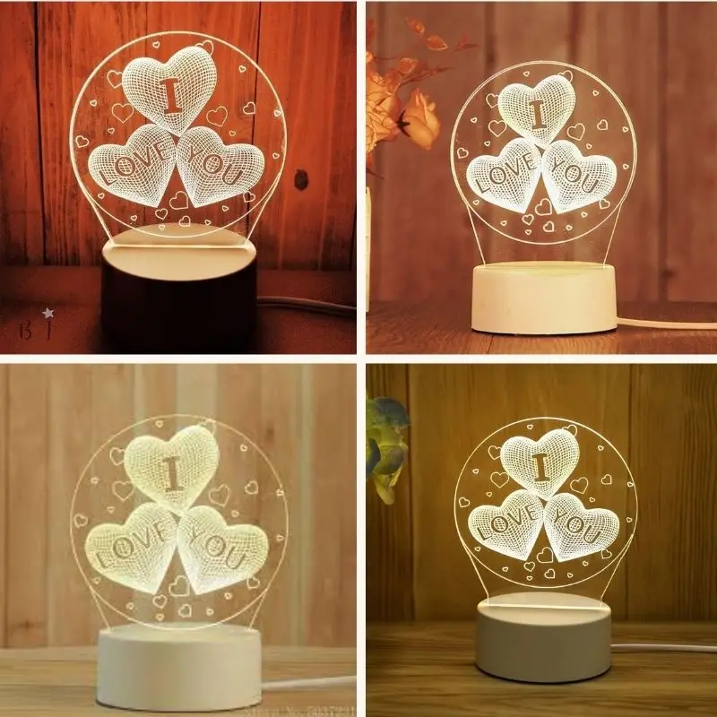 Table Lamp 3D Lampshade I LOVE U 4W 3 Colors