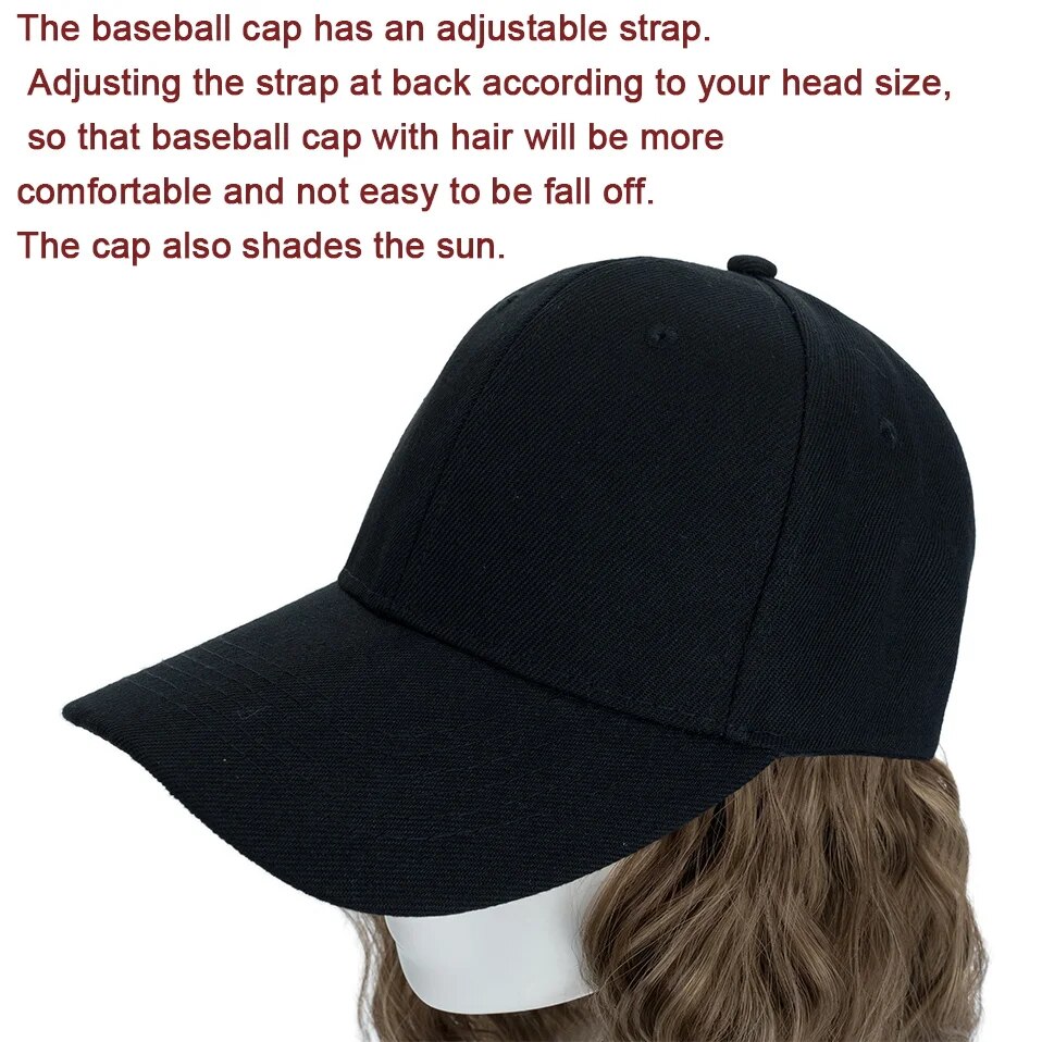 Benehair Hat Wig for Women 8 Inches Wave Baseball Cap Wig with Curly Hair Extensions Wig Synthetic Wave Wig Hat Adjustable Brown