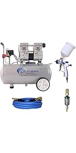 California Air Tools 8010 PK 1.0 HP Ultra Quiet and Oil-Free Air Compressor and LVLP Spray Painti...