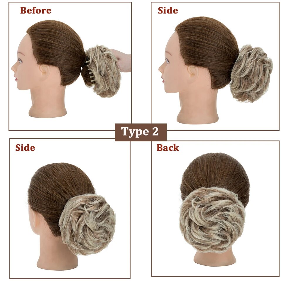 Benehair Synthetic Claw Clip In Chignon Donut Curly Hair Extension Messy Bun Hairpiece for Women Scrunchies Natural Fake Hair