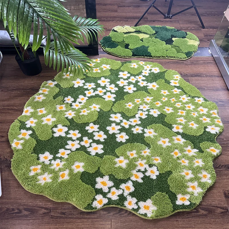 Green Floral Large Bathroom Rugs Bath Mat Non Slip Washable Modern Microfiber Shaggy Tufted Moss Rugs Bedroom Nursery Bathroom