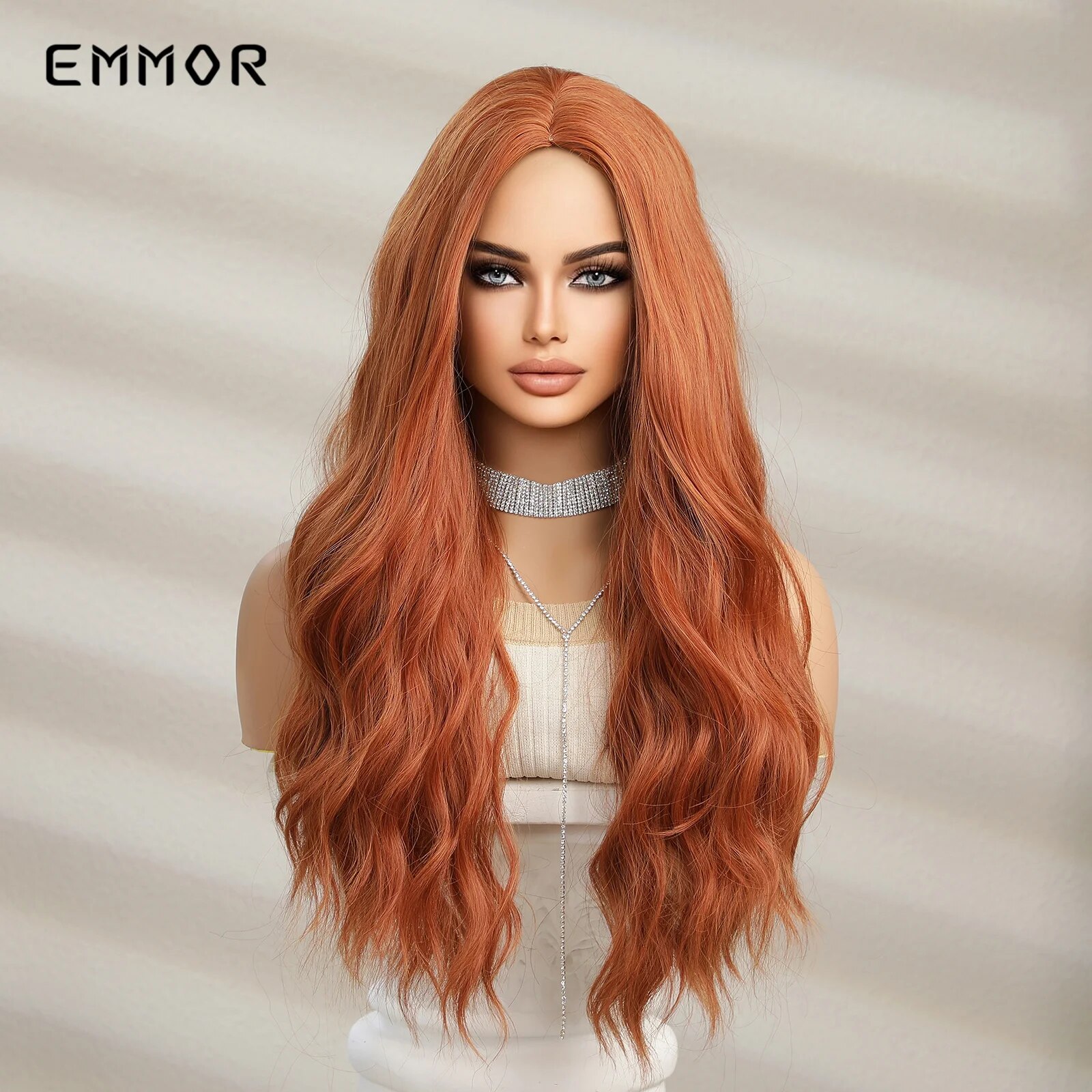 Emmor Orange Yellow Synthetic Hair Wigs Long Wavy Wigs For Women Cosplay Daily Use Party High Temperature Resistance Fiber