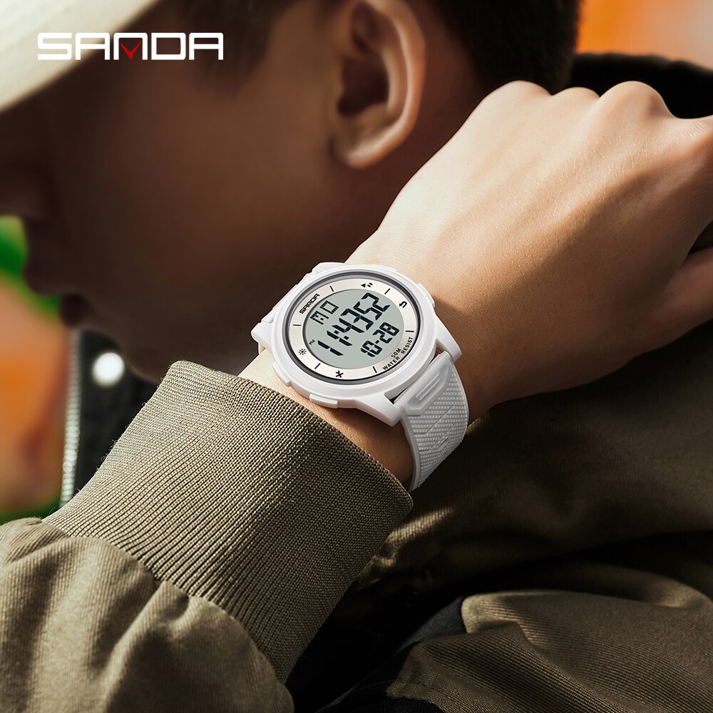 SANDA 2023 New Men's Watches 10mm Super Slim Electronic LED Digital Watches for Male Clock Wristwatch Relogio Masculino 6107