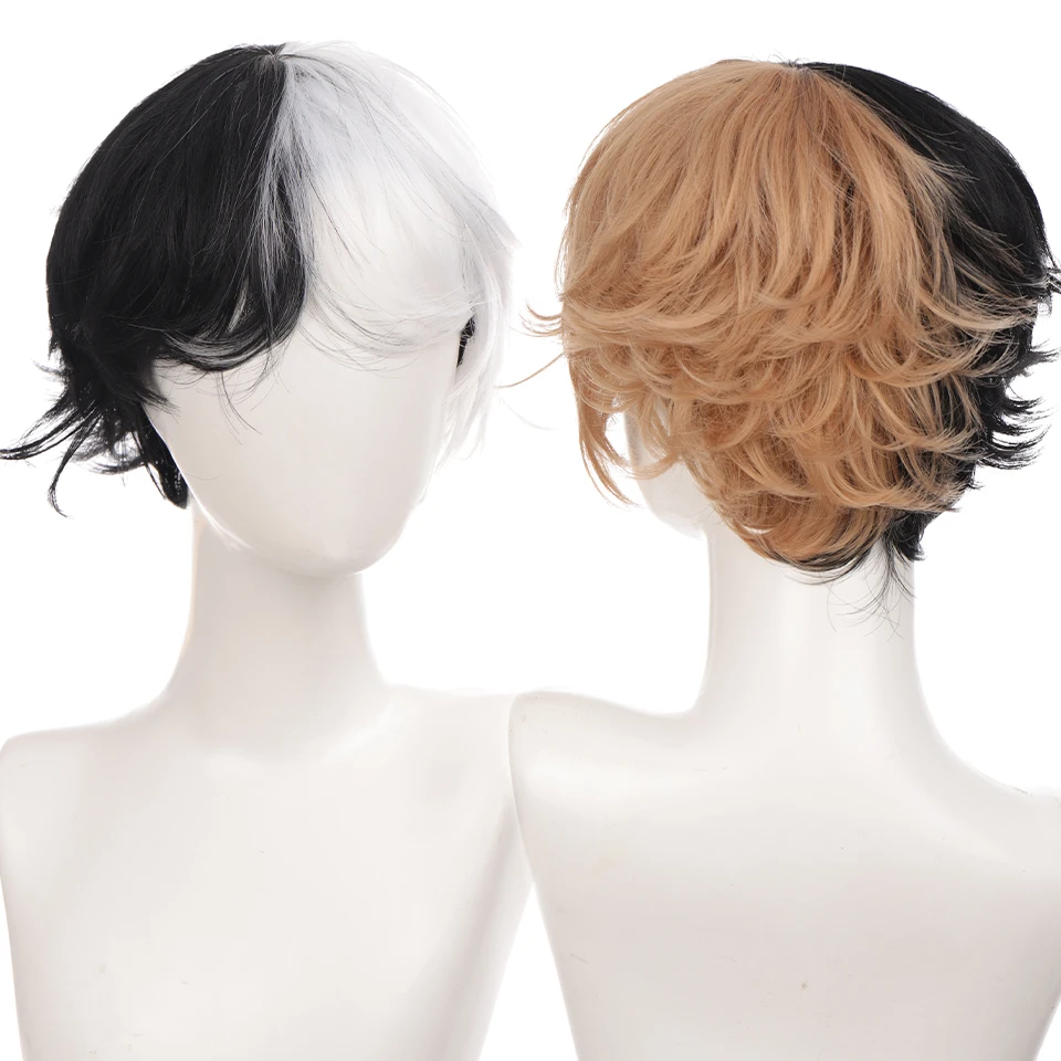 BUQI Synthetic Short Wig Black Blonde Brown False Hair Daily Party Cosplay Wigs for Women Man Girl Boy High Temperature Fiber