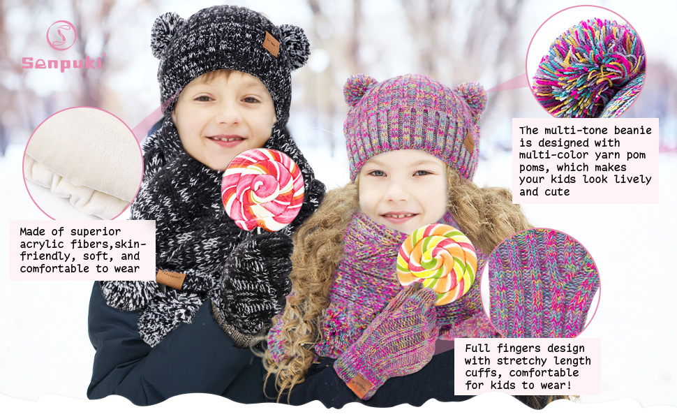 Kids Winter Hat Gloves Scarf Set