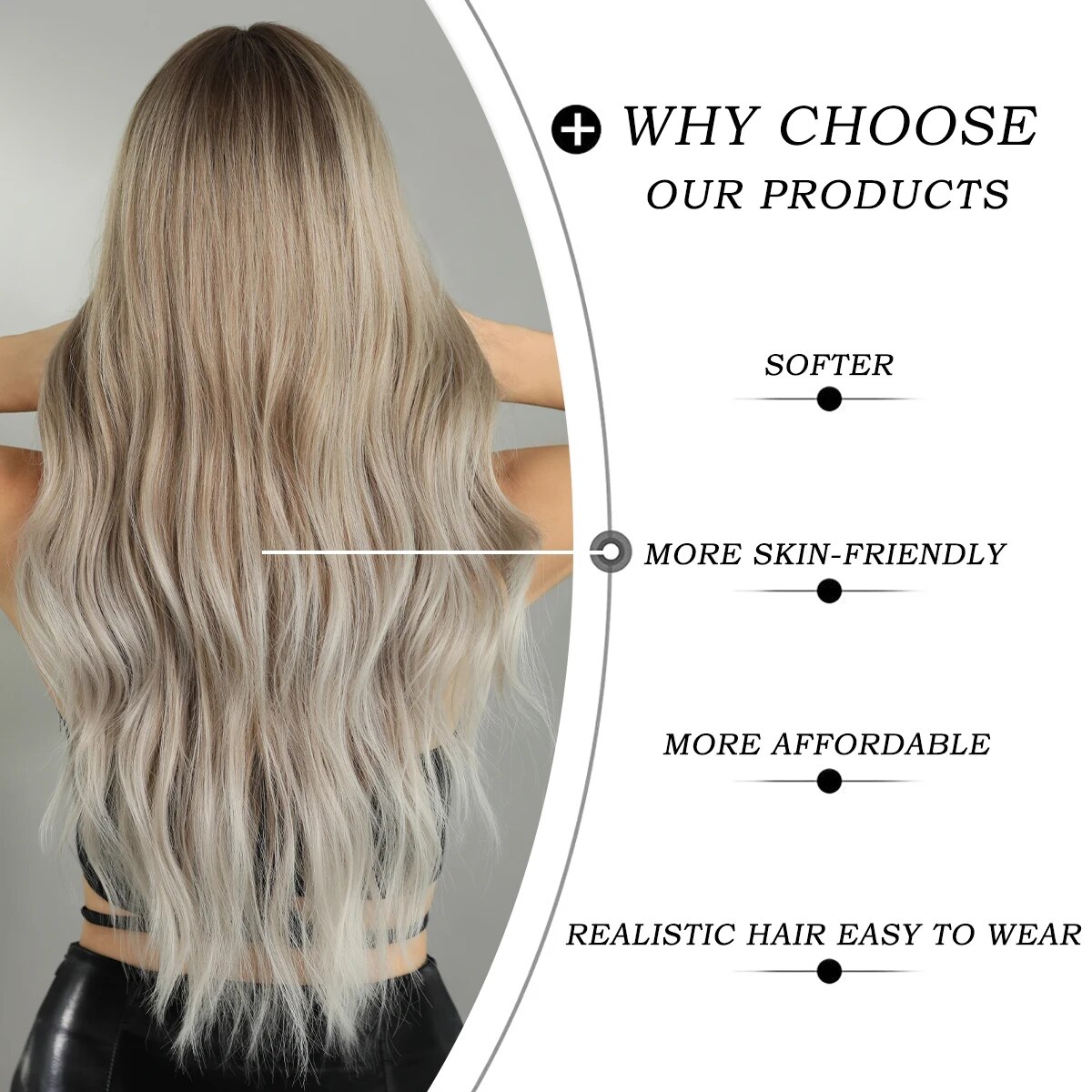 7JHH WIGS Highlight Wig Body Wave Ombre Platinum Blonde Wig with Bangs Synthetic Wigs for Women Cosplay Wig Heat Resistant Hair