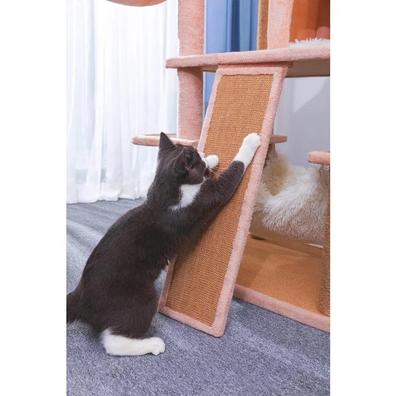 A Dynamic Complex Cat Tower with Cat Hammock, Scratching Post, and Playful  cat furniture
