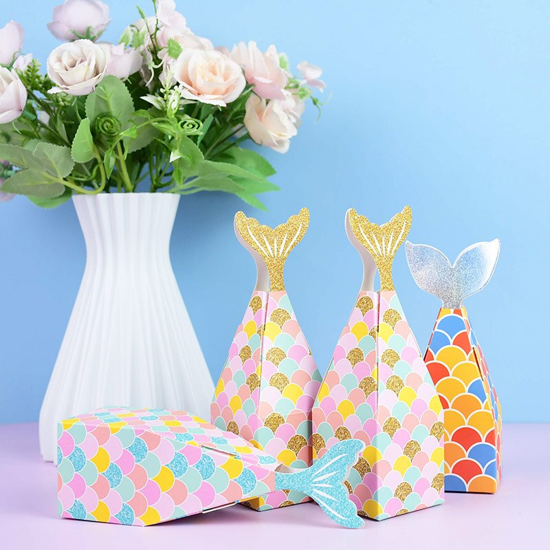 10pcs/lot Mermaid Tail Box Mermaid Candy Box Gift Package Boxes Sea Theme Favors Sea Mermaid Party Baby Shower Party Supplies