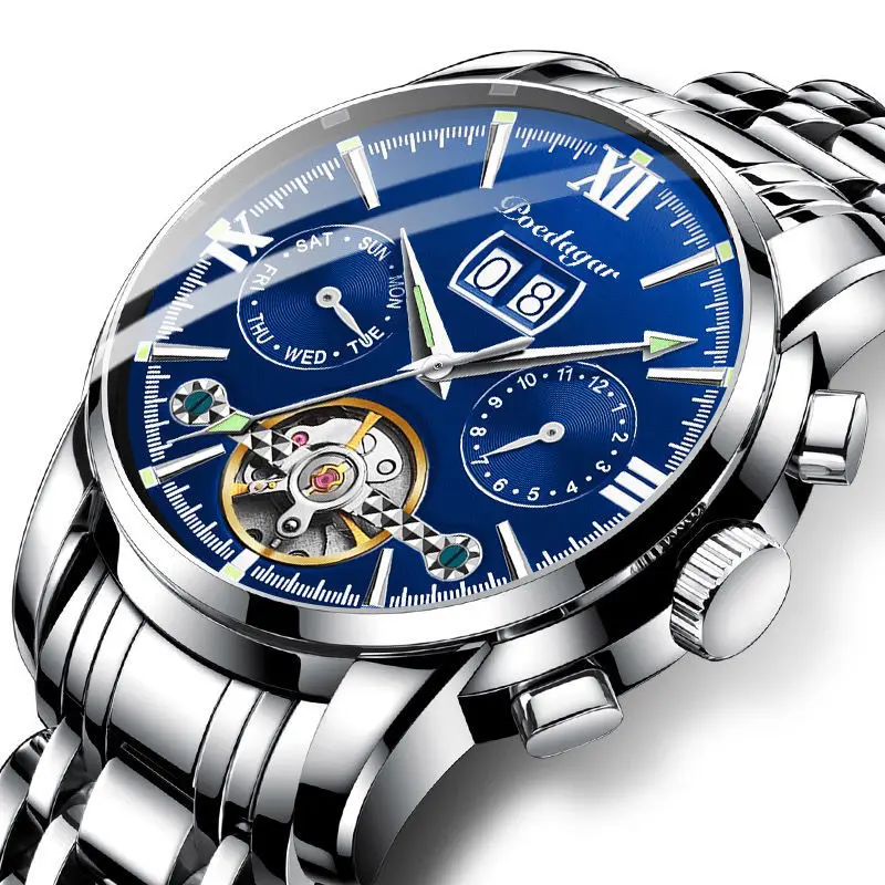 POEDAGAR 2021 Luxury Men Mechanical Wristwatch Genuine Leather Automatic Sports Chronograph Men Watches Top Brand Business Clock