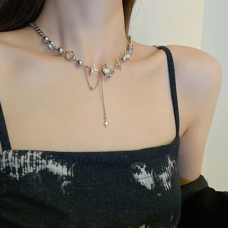 New Design Exquisite Star Geometric Crystal Chains Choker Necklaces Korean Fashion Shiny Jewelry for Women Anniversary Wedding