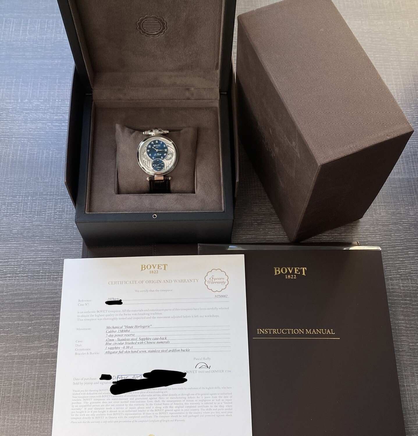 Bovet 19Thirty Fleurier RARE Blue Chinese Sunburst Dial Steel 42mm