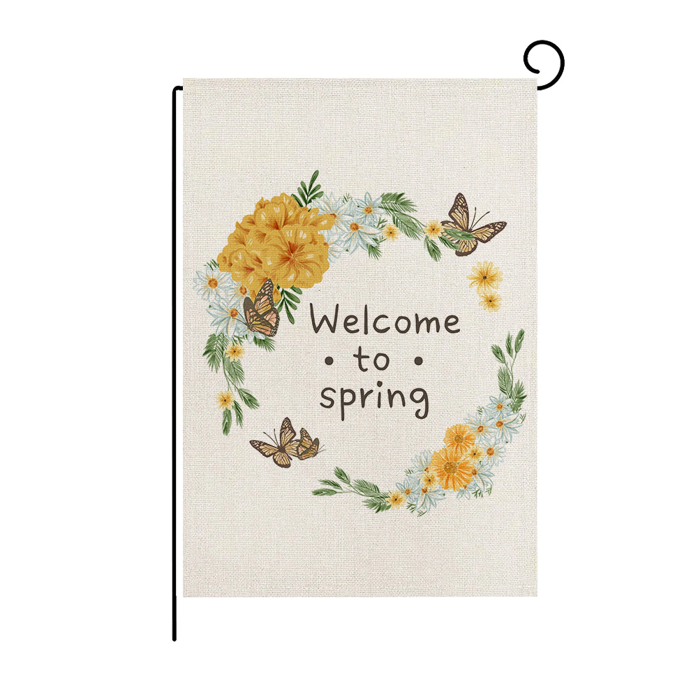 Welcome Flower Wreath Spring Garden Flag Yard Burlap Welcome Garden Flag Double Sided Pattern No flagpole
