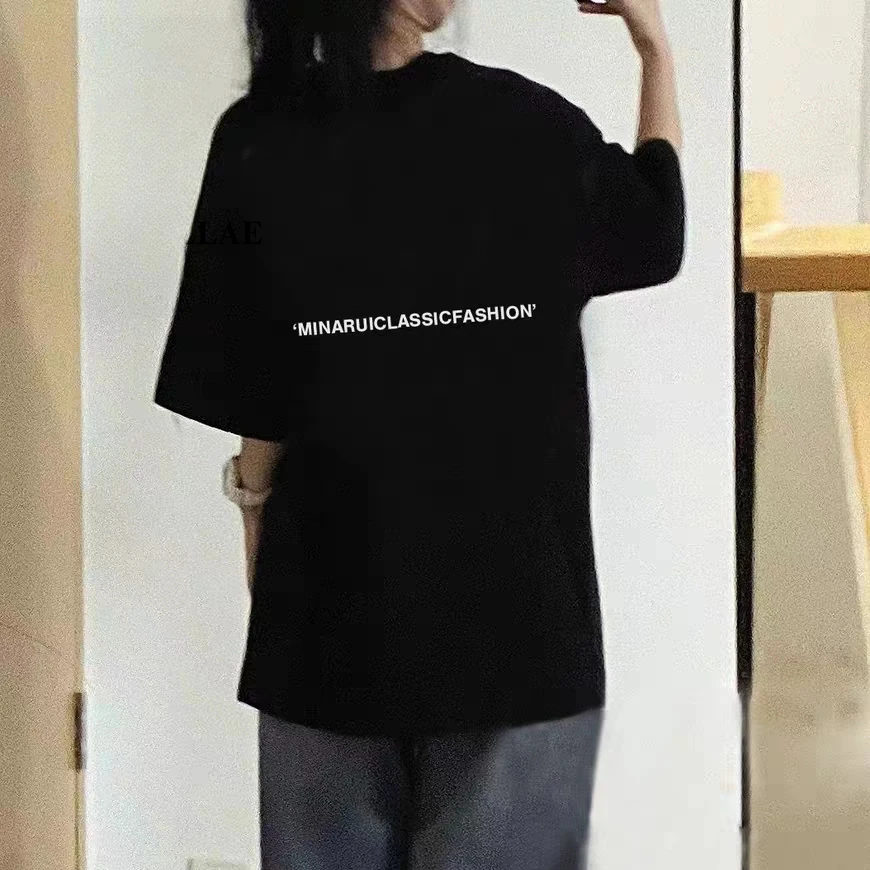 Pure cotton dopamine wear short sleeved T-shirt Harajuku men and women summer letter versatile loose top trendy T-shirt y2k emo
