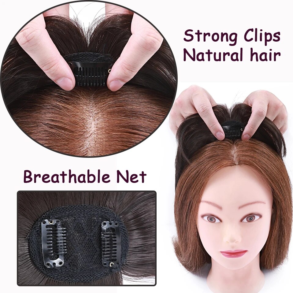 Benehair Synthetic 2 Clips In Topper Straight Hairpiece Black Brown Blonde Women Fake Hair  Clip In Hair Extensions With Bangs