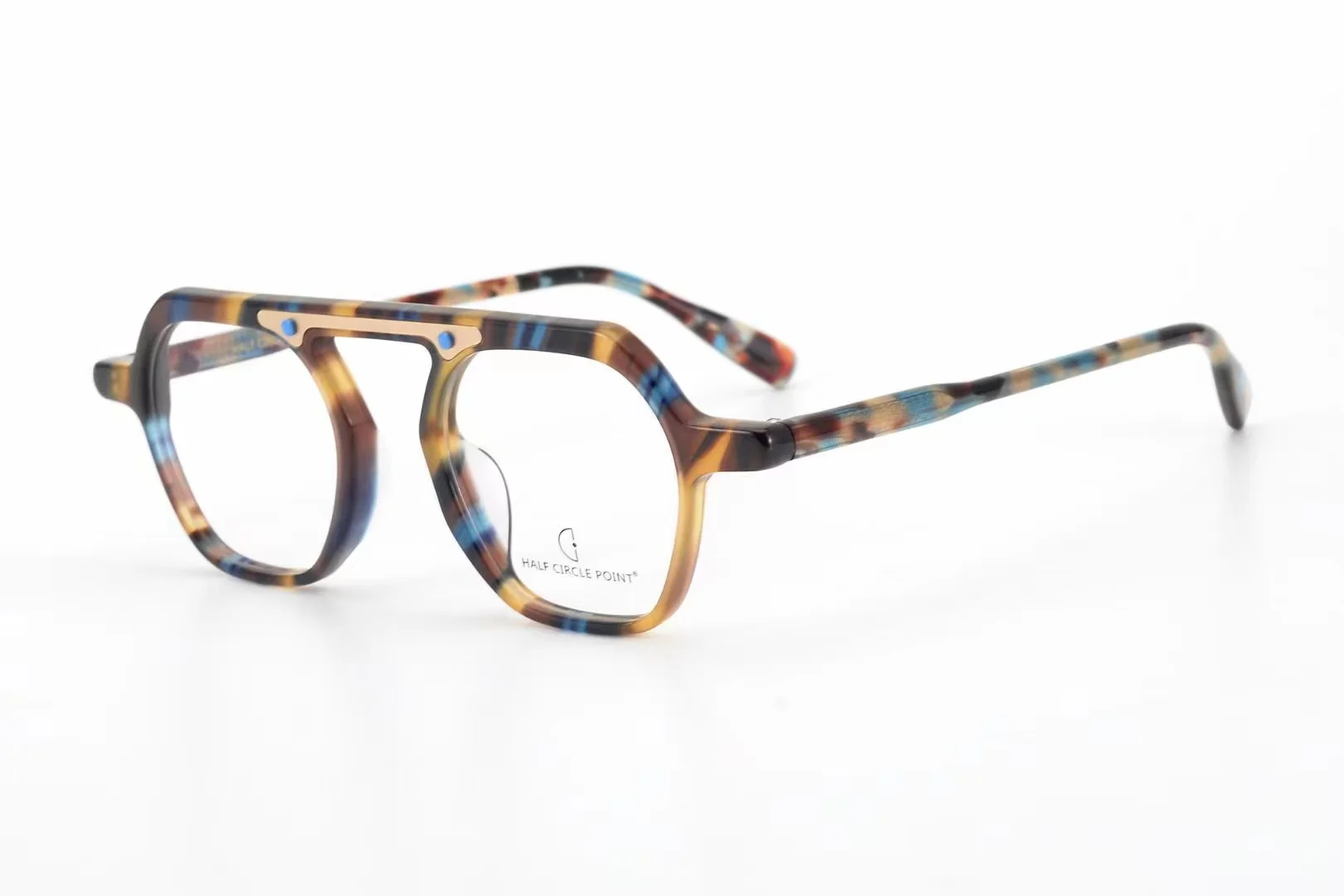 Belight Optical  Women Men Orange Acetate  Fancy Irregular Shape Star Rivet Design Spectacle Frame Precription Lens HP2021305