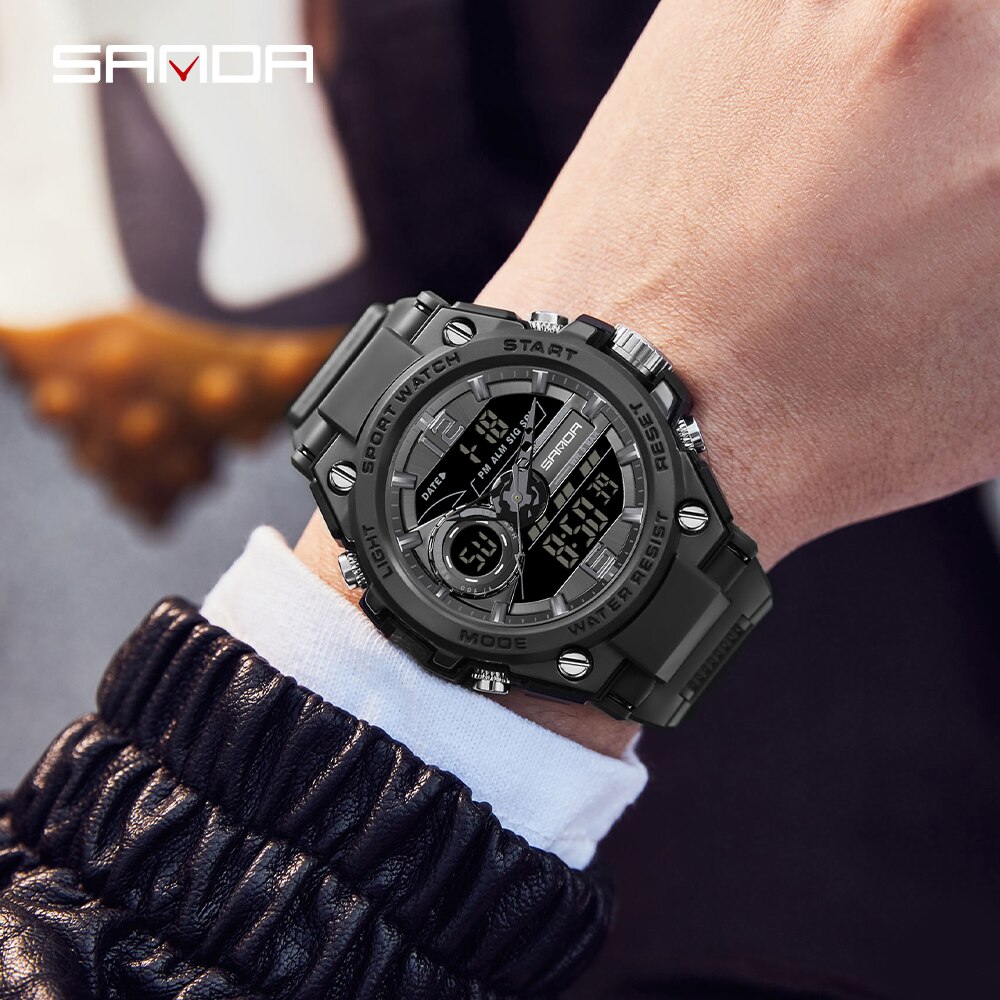 SANDA New Sport Military Men's Watches 50M Waterproof Quartz Wristwatch LED Digital Watch for Male Clock Relogios Masculino 6092